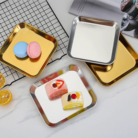 Yurtrain Luxury Metal BBQ Serving Trays Thickened Stainless Steel Rectangular Square Dinner Plate Tableware Polished Luxury