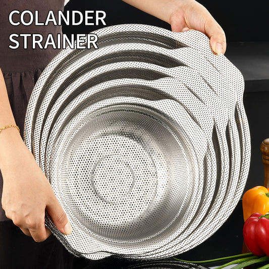 Yurtrain Japanese Style Stainless Steel Microporous Filter Kitchen Metal Supply Handle Drain Basket Rice Colander Strainer