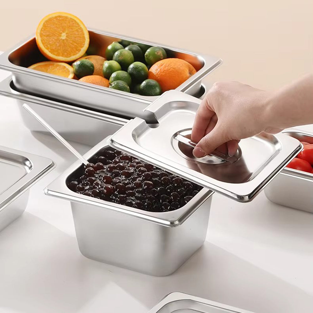 Yurtrain European Style Stainless Steel GN Pan Restaurant Hotel Kitchen Square Plate Food Storage Containers Gas Heating Lids