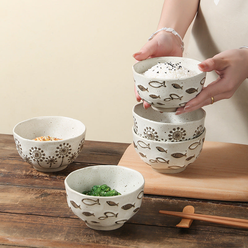 Japanese Style Retro Ceramic Tableware Disposable Round Porcelain Noodle Bowls Household Soup Bowls for Restaurant Use
