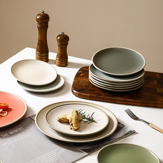 Matte Glaze Dessert Dishes Ceramic Dinner Plate Nordic Round Steak Salad Dessert Plate Hotel Restaurant Dinnerware Plates