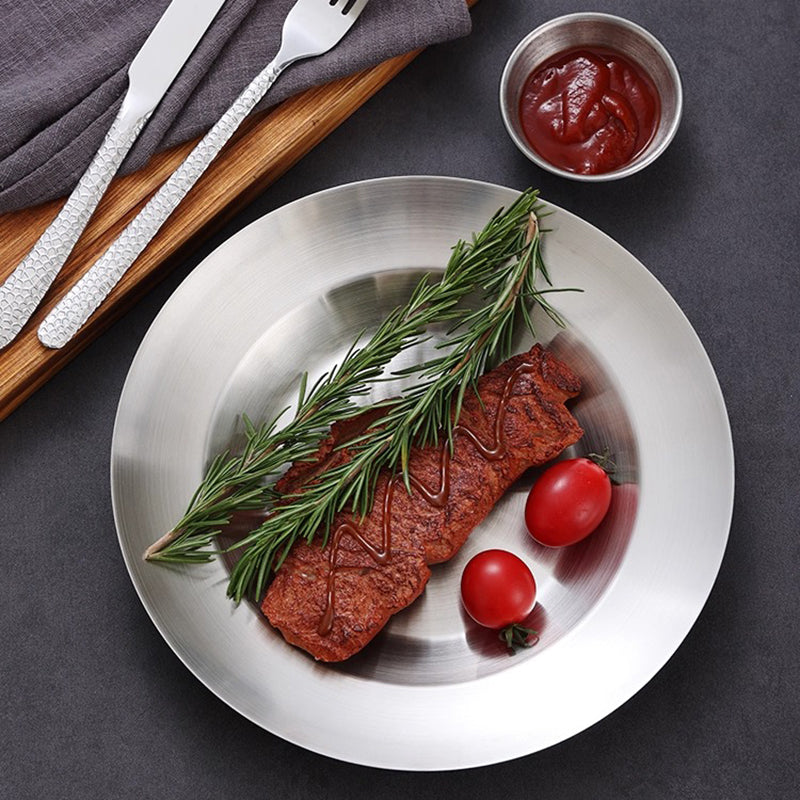 Yurtrain Korean Style Stainless Steel Round Dish Pan for Restaurants for Baking Pizza Pie Cake Tableware Plate Tableware