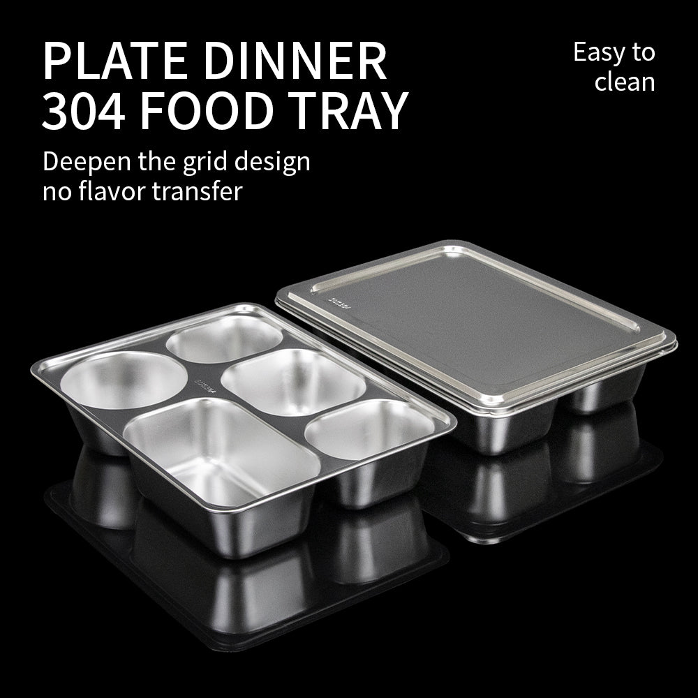 Yurtrain Wholesale 304 Stainless Steel Compartment Rectangle Snack Tray Polished Metal Lunch Box Lid Sustainable Plates