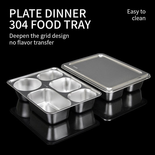 Yurtrain Wholesale 304 Stainless Steel Compartment Rectangle Snack Tray Polished Metal Lunch Box Lid Sustainable Plates
