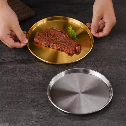 Yurtrain Stainless Steel Plate Shallow Kitchen Accessories Tableware Dish Fruit Cake Snacks Pasta Steak 14/17/20/23/26/30/35CM