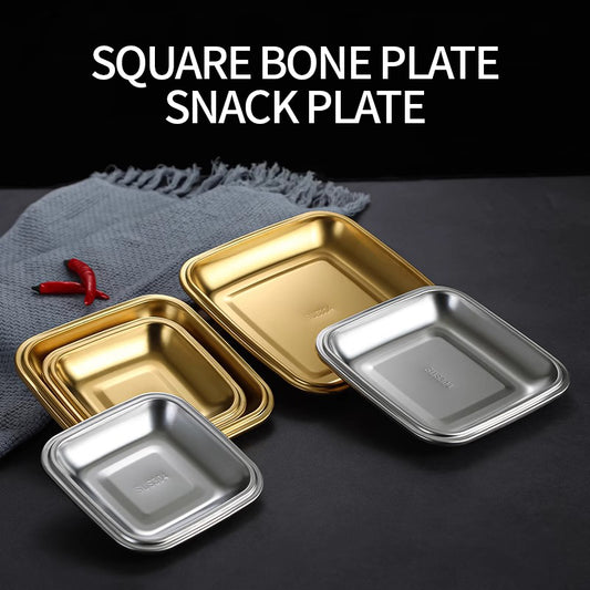 Yurtrain Korean Snack Plate 304 Stainless Steel Square Dish for Kimchi Cold Noodles Other Foods Flavor Dipping Serving Frost