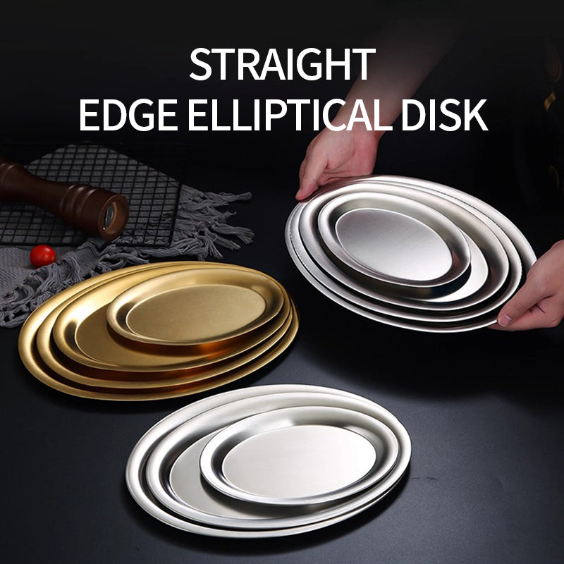 Yurtrain Stainless Steel Dish Plate Creative Golden Dan Shape BBQ Tray for Restaurant Oval Steamed Fish Plate Frost Technique