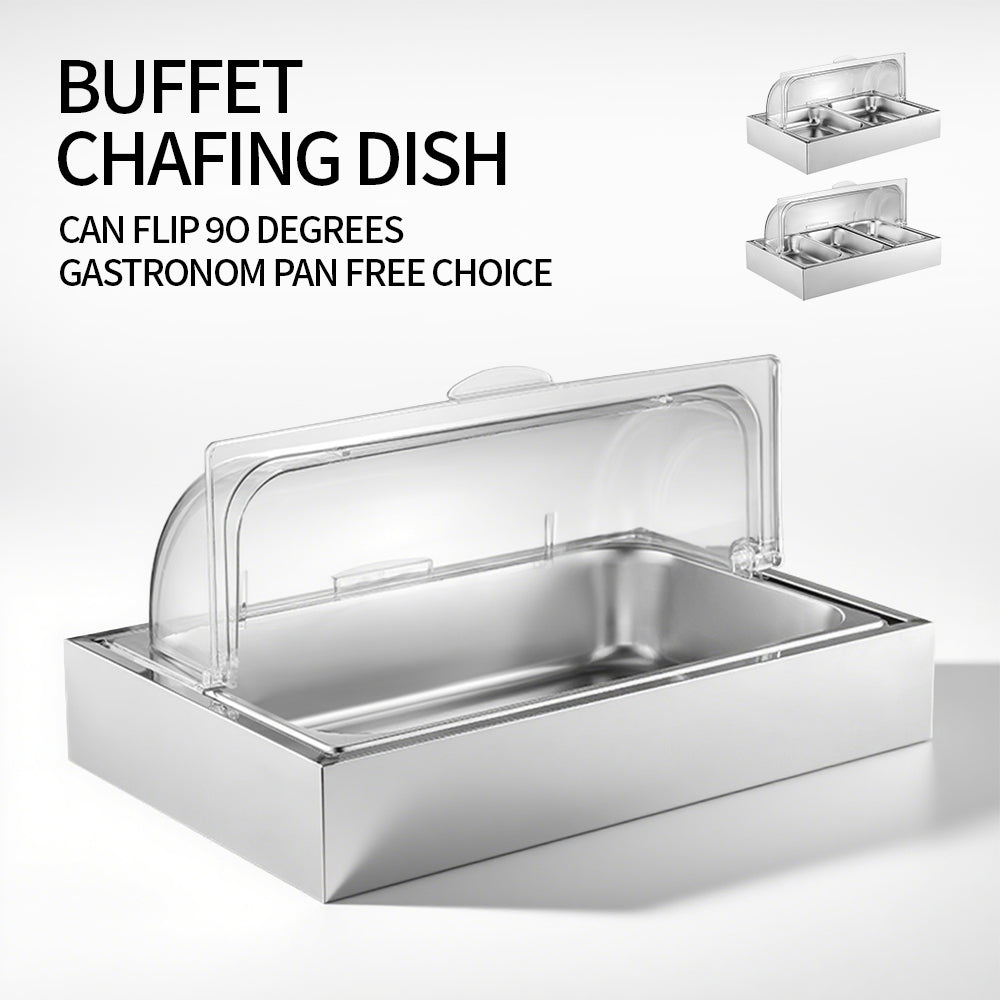 Yurtrain Stainless Steel Rectangular Serving Tray with Ice Box 9L Buffet Food Tray with Compartments to Keep Food Fresh