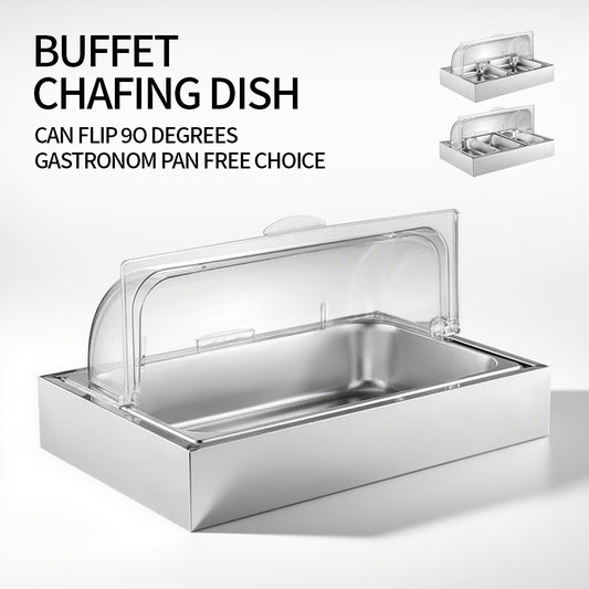 Yurtrain Stainless Steel Rectangular Serving Tray with Ice Box 9L Buffet Food Tray with Compartments to Keep Food Fresh