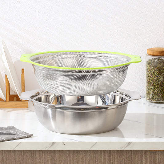 Yurtrain Customized Logo Stainless Steel Kitchen Utensil Silver Food Rice Sustainable Filter Colander Strainer with Metal Handle