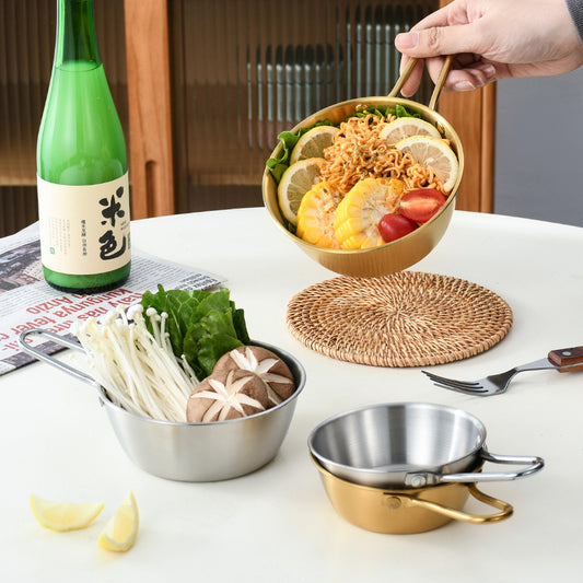 Yurtrain Portable Stainless Steel Bowl for Outdoor Camping Backpacking and Travel with Handle Disposable Picnic Tableware Set