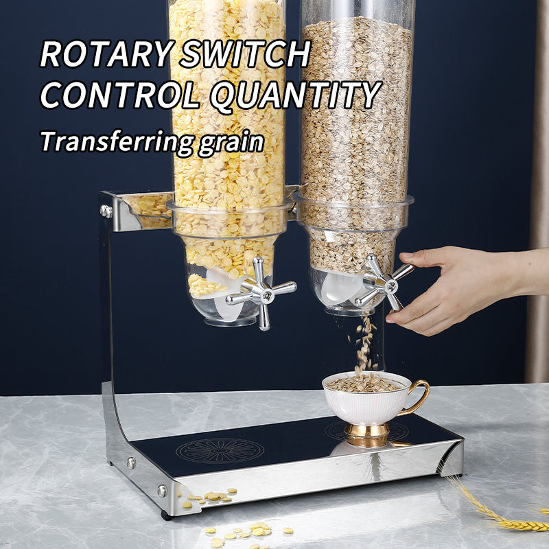 Yurtrain Dispenser Cereali Per Buffet Items 3 tank Stainless Stand Food Grain Rotating Acrylic Hotel Triple Cereal Dispenser