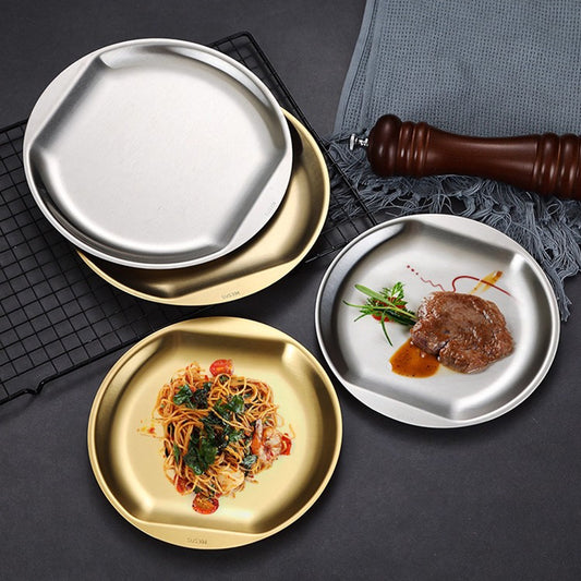 Yurtrain Factory Wholesale Stainless Steel Korean BBQ Plate Household Steak Western BBQ Disc Dishes & Plate