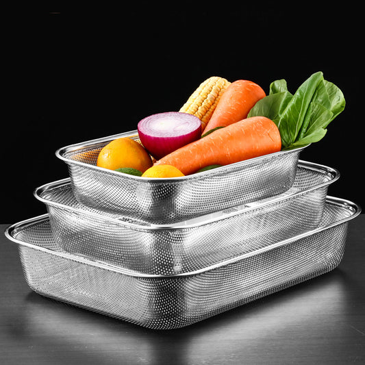 Yurtrain Metal Vegetable Washing Square Basin Stainless Steel Basin with Drain Basket Colander Strainer Basket Set