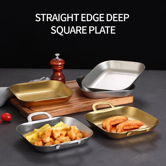 Yurtrain Luxury Square Western Food Snack Platter Multi-Functional Travel Flat Plate with Handle for BBQ Dinner