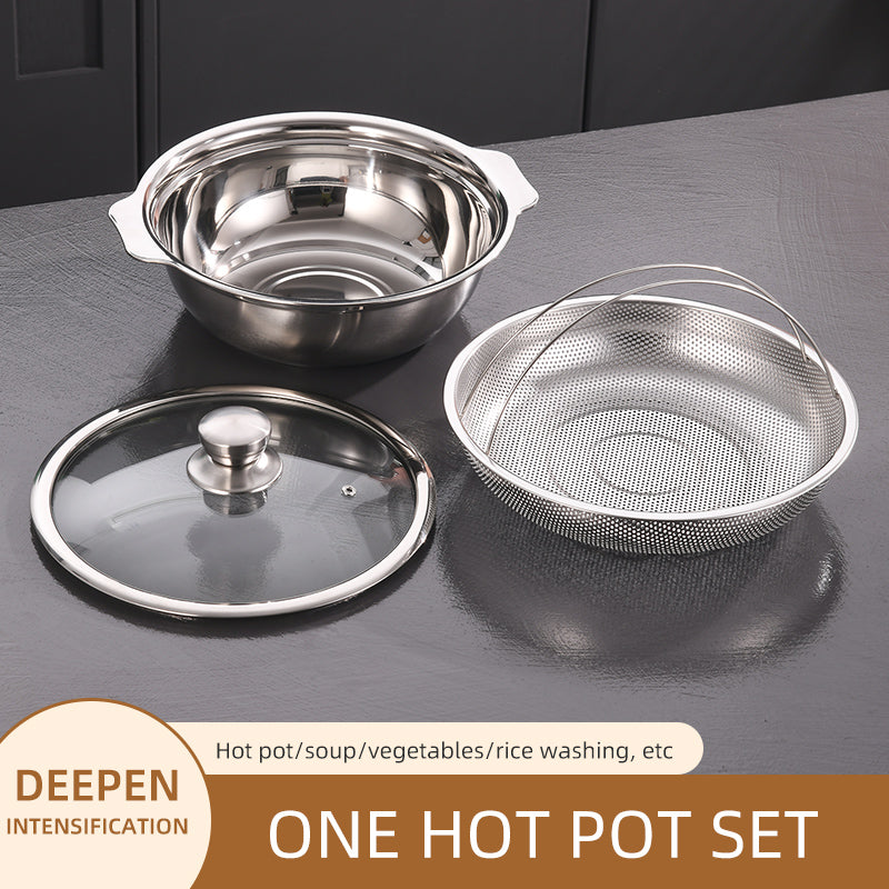 Yurtrian Stainless Steel Hot Pot Soup Stock Pots with Tempered Glass Lid Metal Kitchenware Compatible with Induction Cooker