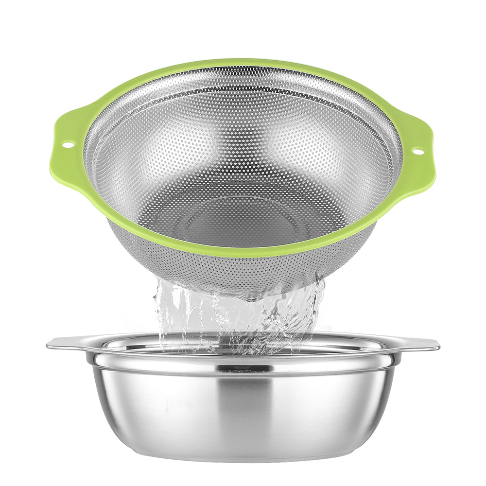 Yurtrain Customized Logo Stainless Steel Kitchen Utensil Silver Food Rice Sustainable Filter Colander Strainer with Metal Handle