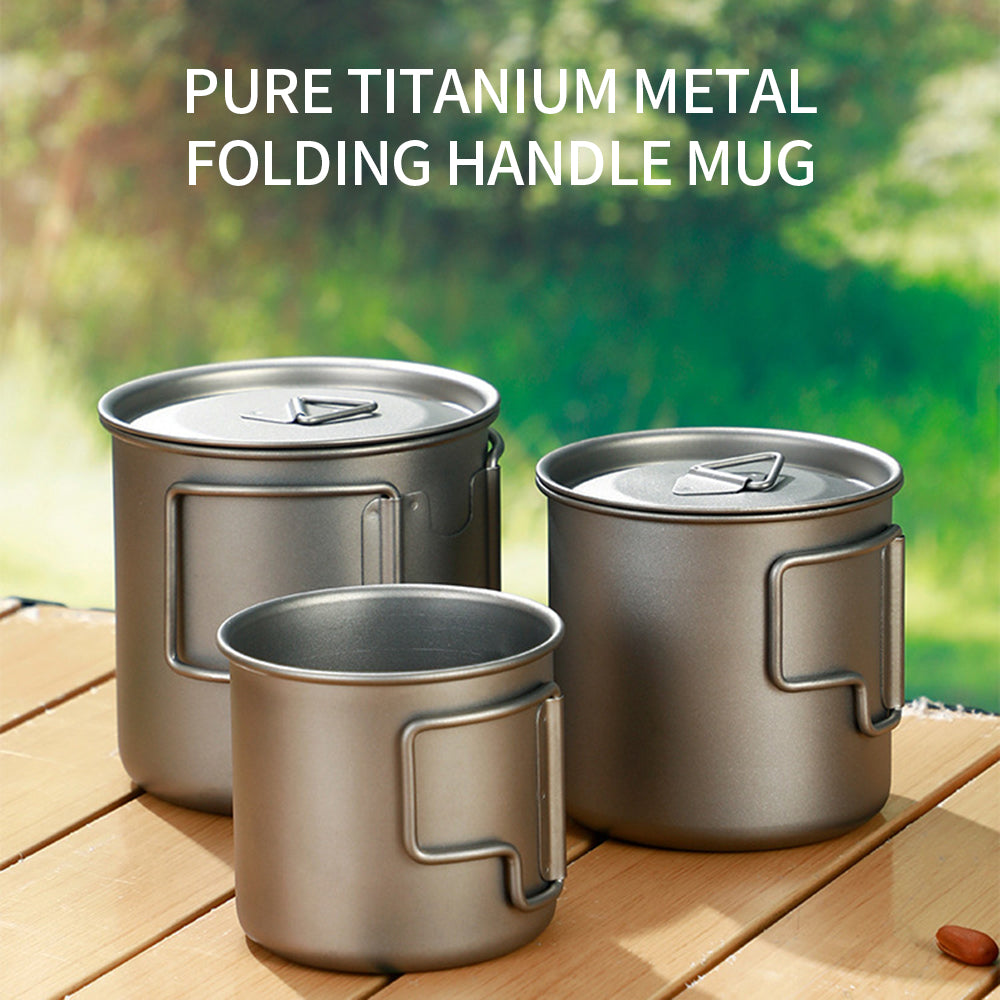 Yurtran Custom Outdoor Pure Titanium Mug Foldable Handle Delivery Storage Bag Portable Storage Camping Hiking Picnic Tableware