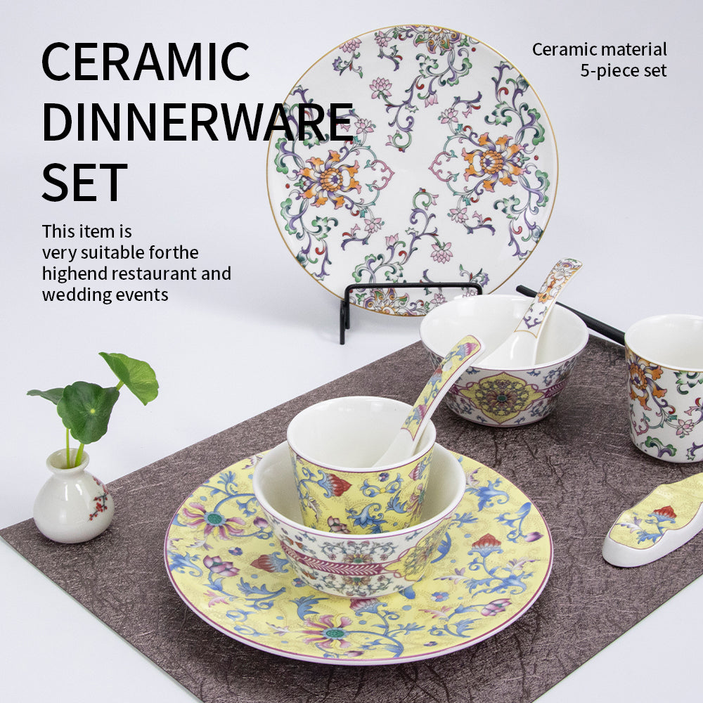 Yurtrain Luxury European Vintage Wedding Party Dinner Plate Set Durable Porcelain Bone China Ceramic Plant Elegant Wedding
