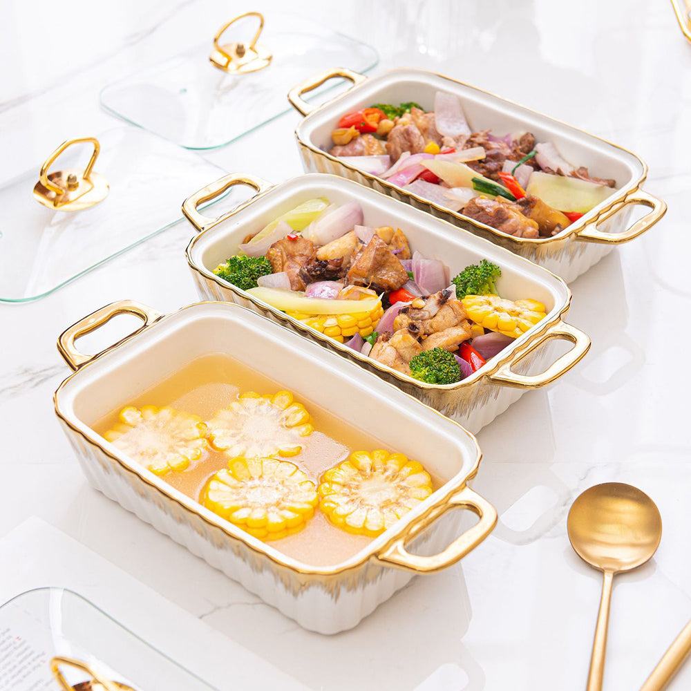 Yurtrain Europe Style Catering Equipment Buffet Serving Ceramic Chafing Dish Sets 3 Porcelain Casseroles Hot Pot Food Warmer