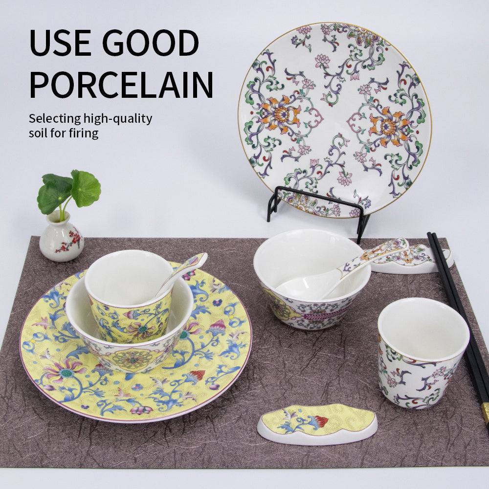Yurtrain Luxury European Vintage Wedding Party Dinner Plate Set Durable Porcelain Bone China Ceramic Plant Elegant Wedding