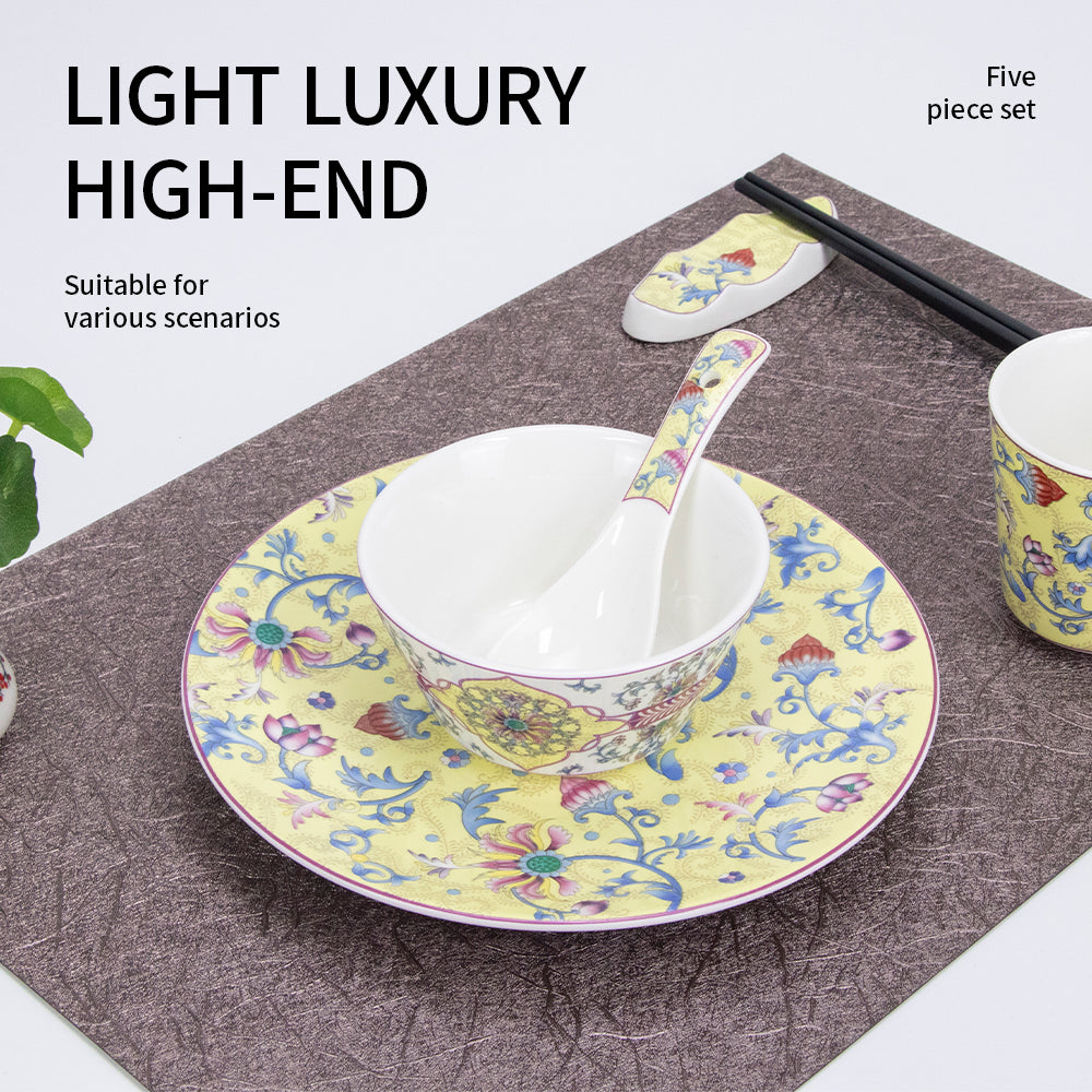 Yurtrain Luxury European Vintage Wedding Party Dinner Plate Set Durable Porcelain Bone China Ceramic Plant Elegant Wedding