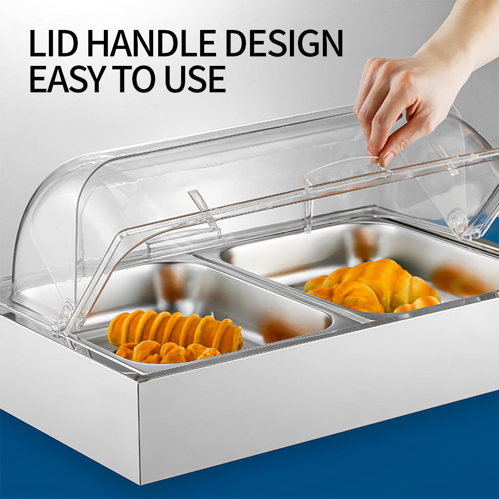 Yurtrain Stainless Steel Rectangular Serving Tray with Ice Box 9L Buffet Food Tray with Compartments to Keep Food Fresh