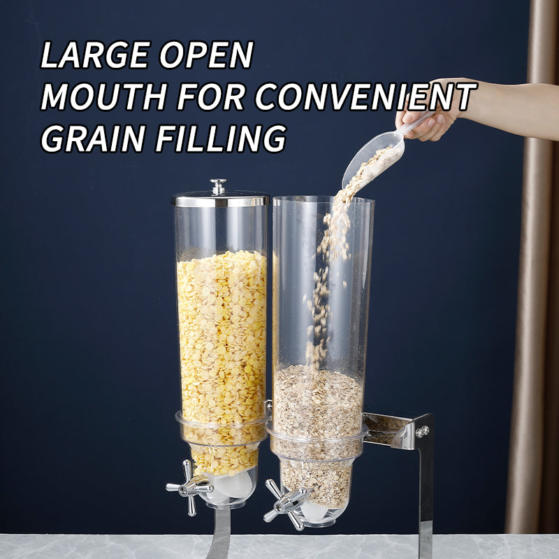 Yurtrain Dispenser Cereali Per Buffet Items 3 tank Stainless Stand Food Grain Rotating Acrylic Hotel Triple Cereal Dispenser