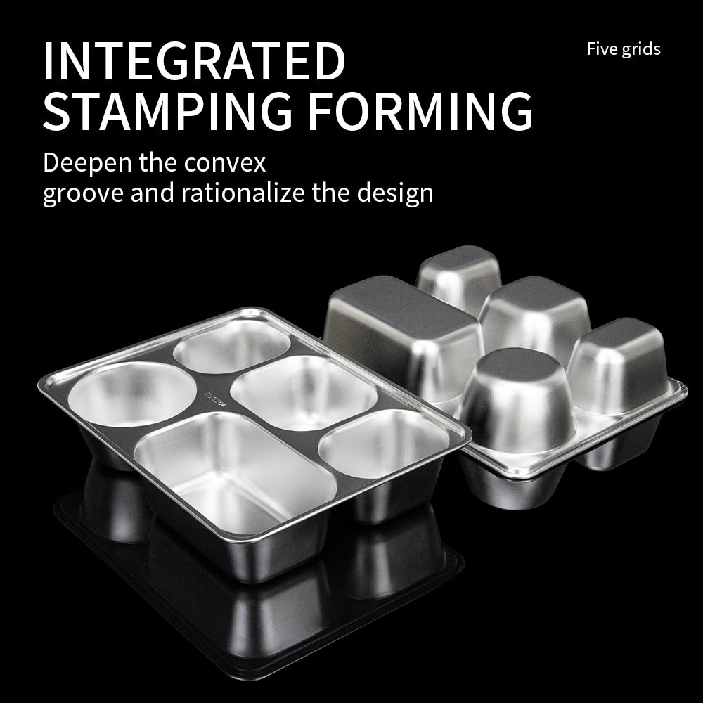 Yurtrain Wholesale 304 Stainless Steel Compartment Rectangle Snack Tray Polished Metal Lunch Box Lid Sustainable Plates