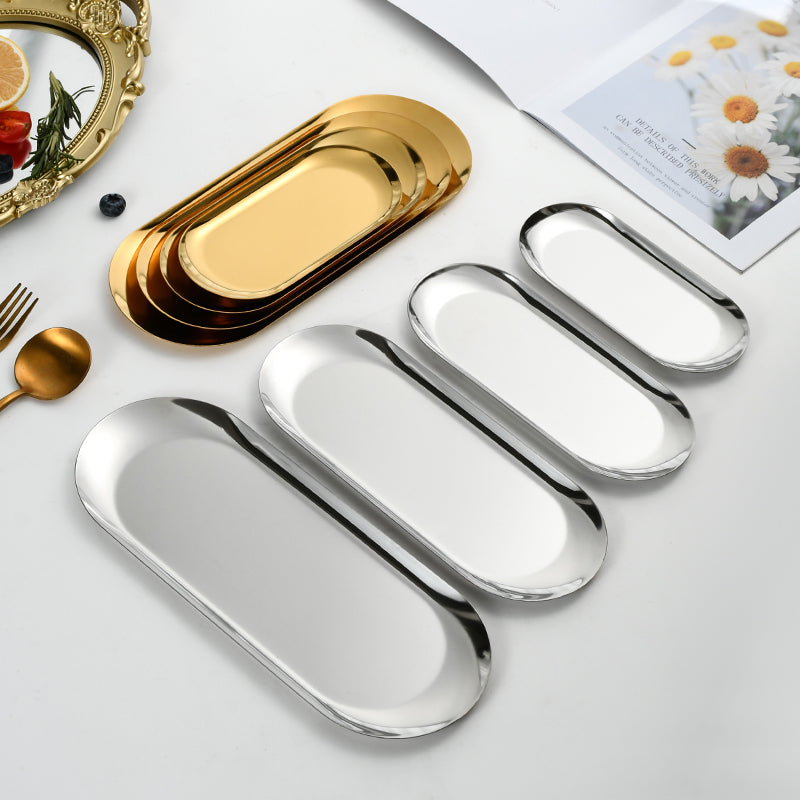 Yurtrain Luxury Stainless Steel Gold/Silver Oval Tray Polished Nut Snack Fruit Tray for Dining Wedding Parties Towel Plates