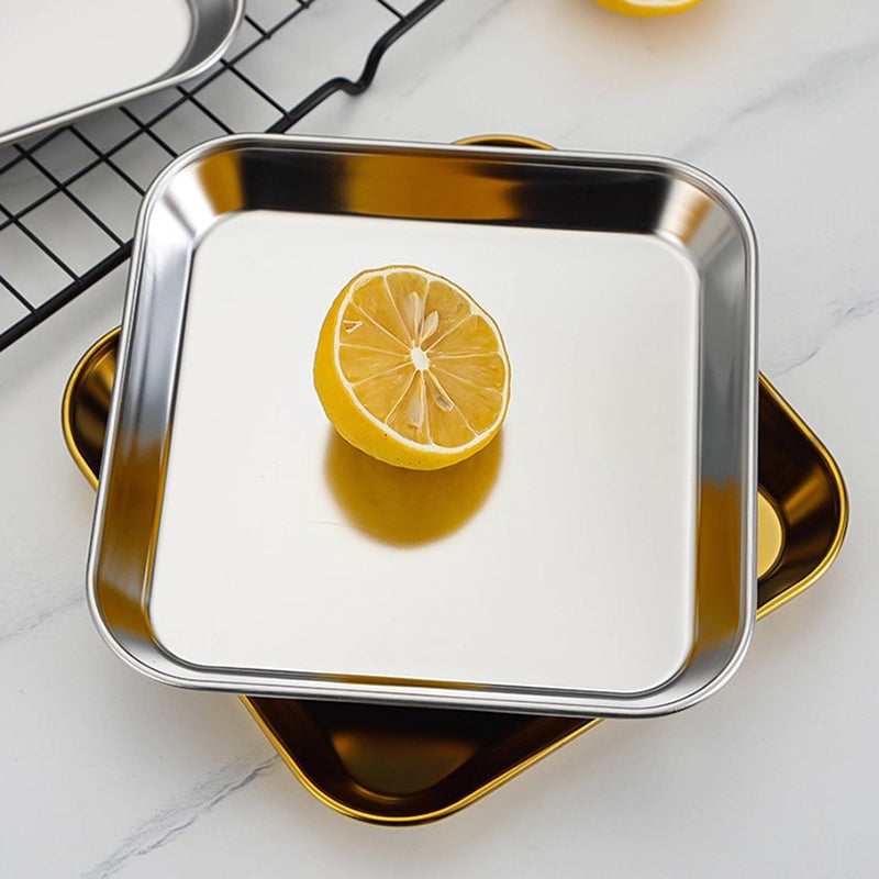 Yurtrain Luxury Metal BBQ Serving Trays Thickened Stainless Steel Rectangular Square Dinner Plate Tableware Polished Luxury