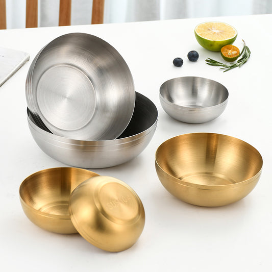 Yurtrain Stainless Steel Double-Layer Korean Style Bowl with Lid Disposable Kimchi Ramen Soup Noodle Seasoning Sauce Bowl