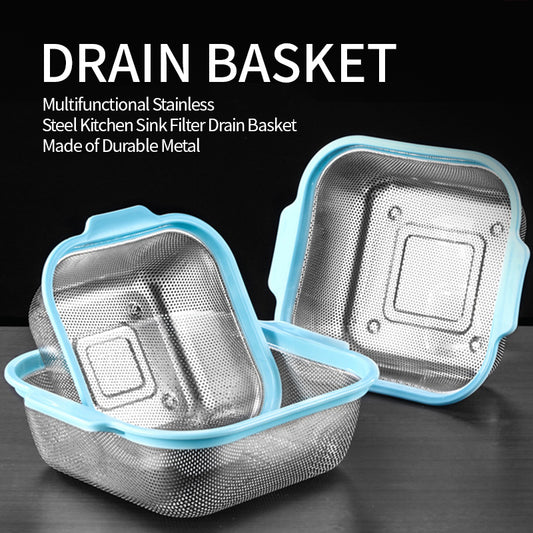 Yurtrain Hot Sale Metal Rice Washing Basket Strainer Fruit Vegetable Colander with Plastic Handle Rice Sieve