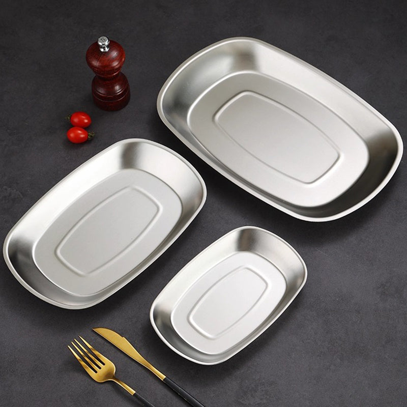 Yurtrain Custom Logo Vintage Square & Retro Style Oval Pasta Plate Stainless Steel Metal Food Dish for Restaurant Camping Snacks