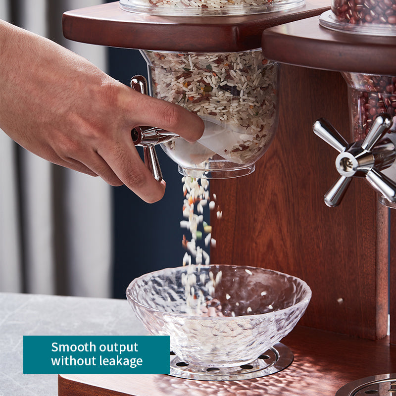 Yurtrain Hotel Commercial Food Storage Container 3 Tank Candy Corn Nut Dispensers Sapele Wood Base Grain and Cereal Dispenser