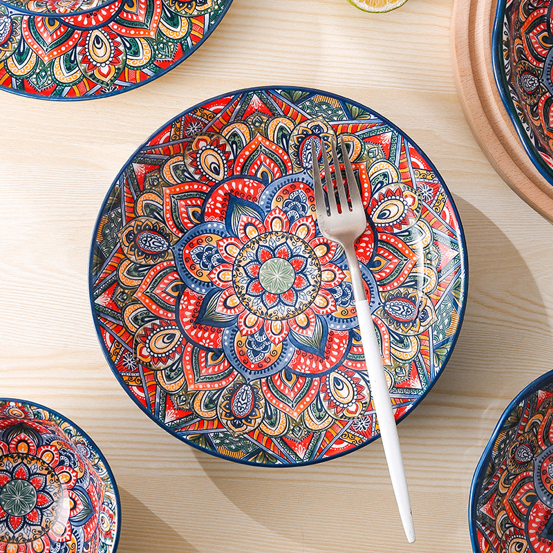 Yurtrain Hot Sale Custom Bohemia Style Floral Design Luxury Wholesale Porcelain Bowls Dishes Plates Sets Ceramic Dinnerware Set