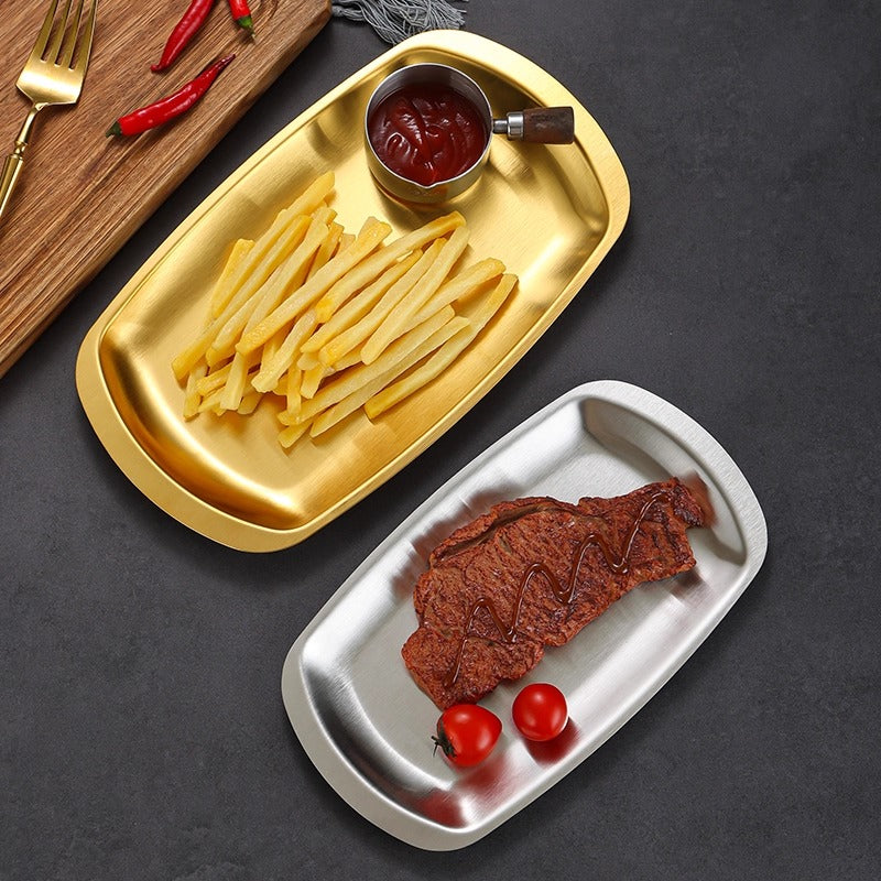 Yurtrain High Quality Stainless Steel Rectangular Flat Tray Dish Korean Plate Sushi Roast Barbecue Tray Golden Polished Metal