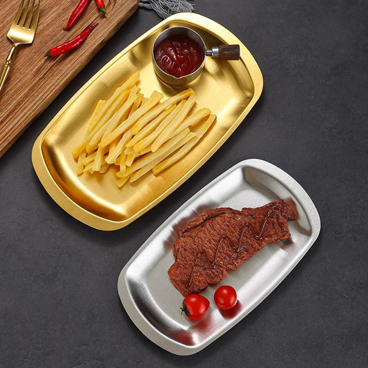 Yurtrain High Quality Stainless Steel Rectangular Flat Tray Dish Korean Plate Sushi Roast Barbecue Tray Golden Polished Metal