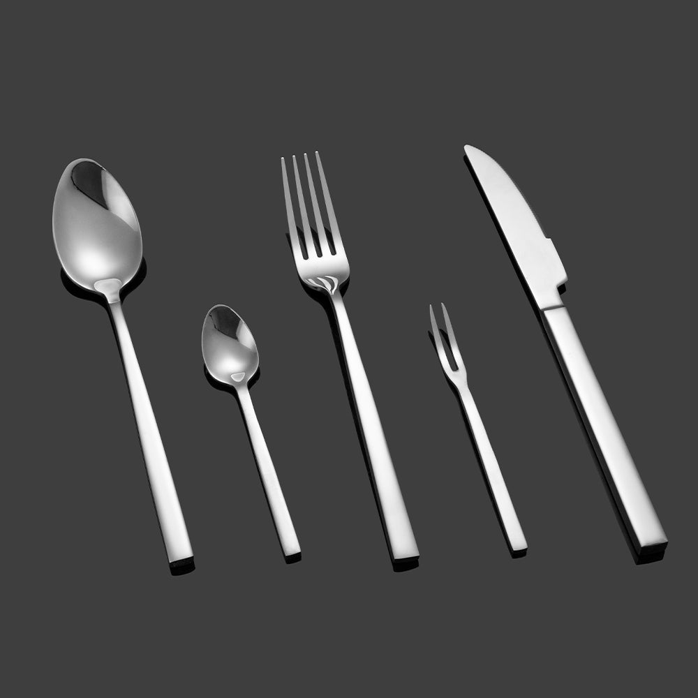 Yurtrain Kitchen Silver Plated Dishwasher Safe Fork Spoon Cutlery Set with Royal New Flat Design Long Handle Knives