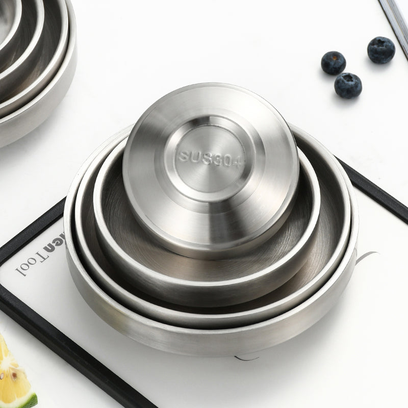 Yurtrain 304 Stainless Steel Small Double Spice Dish Korean Kimchi Plate Barbecue Household Dip Cooking Bowl Frosted Technique