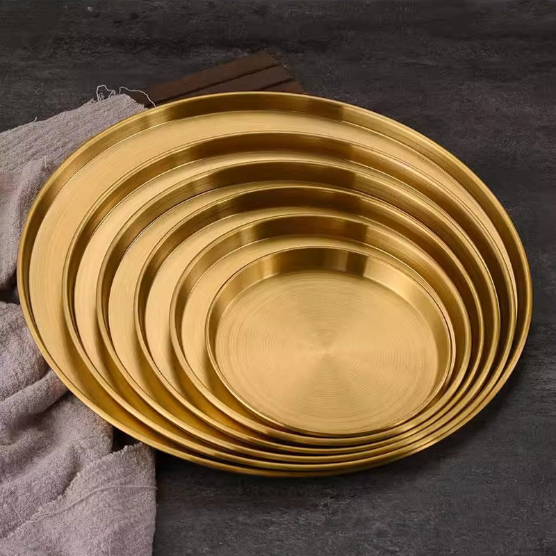 Yurtrain Stainless Steel Plate Shallow Kitchen Accessories Tableware Dish Fruit Cake Snacks Pasta Steak 14/17/20/23/26/30/35CM