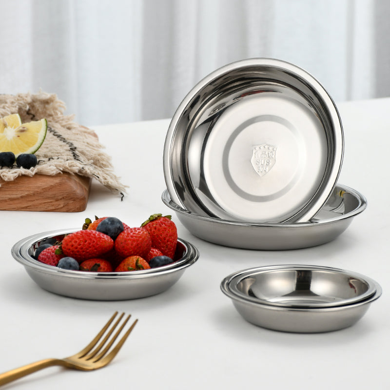 Yurtrain 304 Stainless Steel Dinner Plate Dishes Thicker Metal Polished Restaurant Supply Factory Wholesale