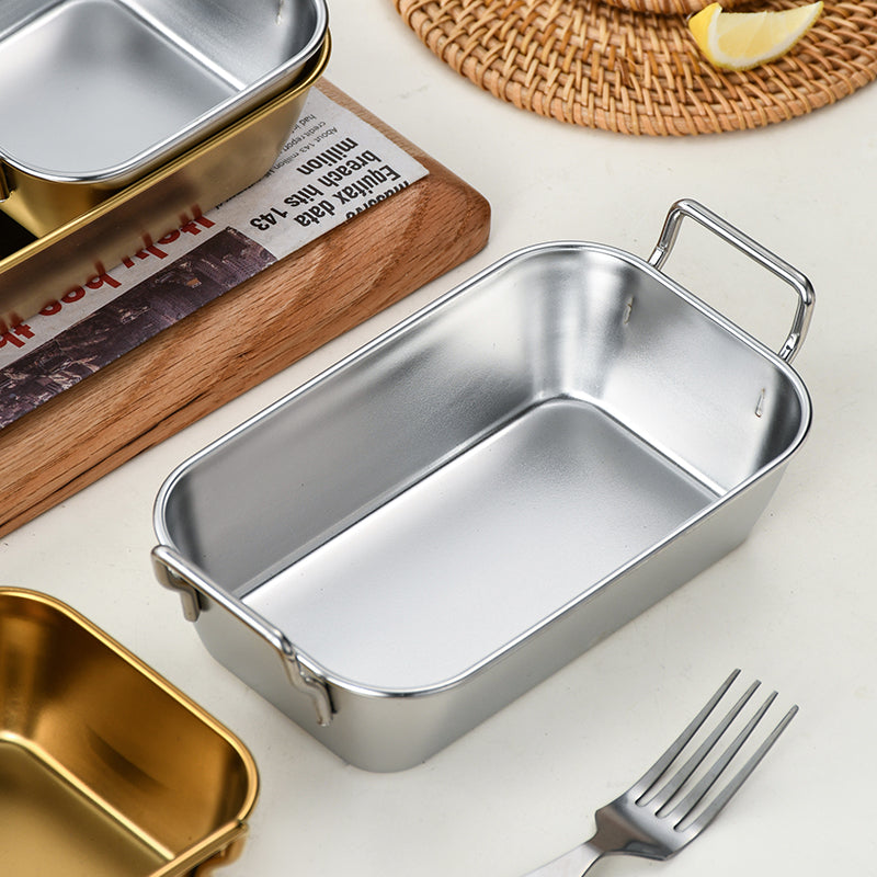 Yurtrain Restaurant Stainless Steel Rectangle Snack Tray Handle Wholesale Fried Chicken Plate French Fry Food Basket for Metal