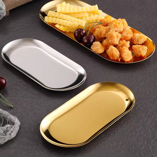 Yurtrain Golden Oval Towel Tray Stainless Steel Food Serving Plate Dishes for Wedding & Restaurant Use