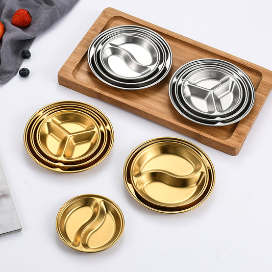 Yurtrain 304 Stainless Steel Hotel Restaurant Divided Container 2/3 Compartment Plate Seasonings & Condiments Metal Design