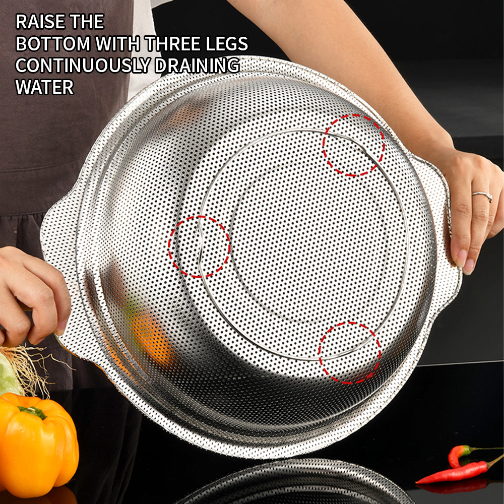Yurtrain Japanese Style Stainless Steel Microporous Filter Kitchen Metal Supply Handle Drain Basket Rice Colander Strainer