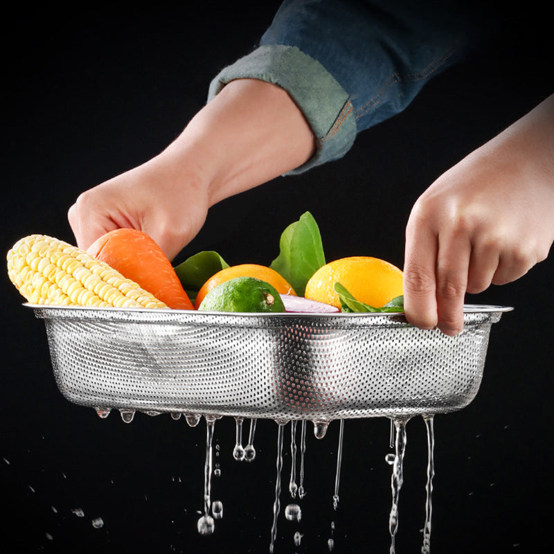 Yurtrain Metal Vegetable Washing Square Basin Stainless Steel Basin with Drain Basket Colander Strainer Basket Set