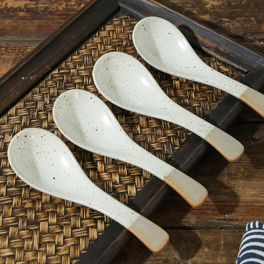 Restaurant Dinnerware Household Ceramic Soup Rice Spoon Japanese Style Coffee Tea Yogurt Ice-cream Spoon Household Dinner Spoon