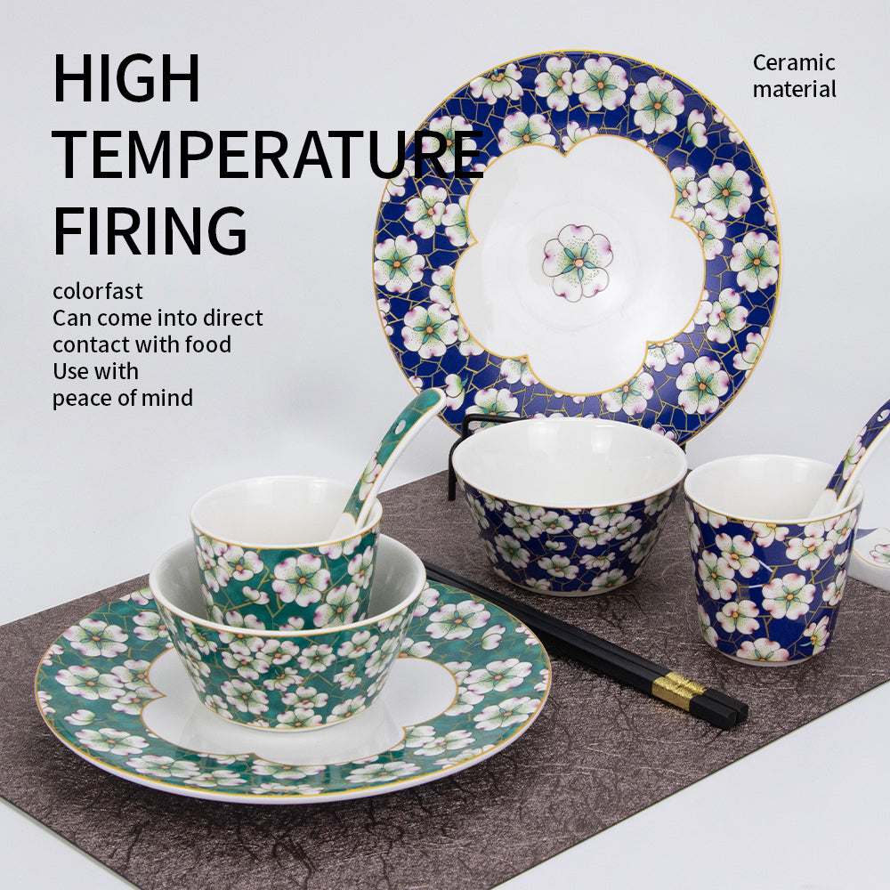 Yurtrain European Classic Bohemian Ceramic Bowls Plates Sets Green Hotel Dinnerware Porcelain Tableware Durable Hot Selling
