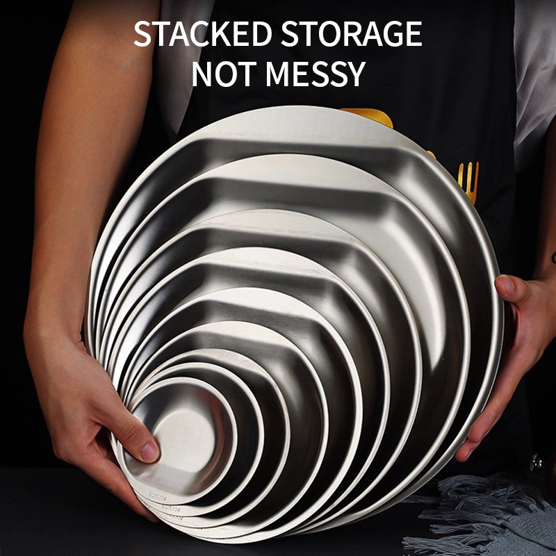 Yurtrain Factory Wholesale Stainless Steel Korean BBQ Plate Household Steak Western BBQ Disc Dishes & Plate